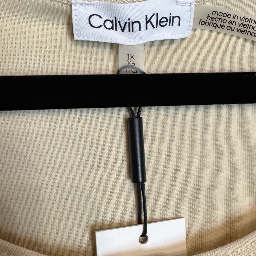 Calvin Klein 1x Plus Size Beige Tan Puff Sleeve Top Buttons Ribbed NEW NWT - Picture 9 of 10
